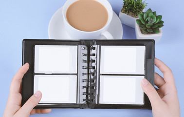 Photo album with blank instant photos