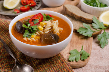 Thick red soup with pasta