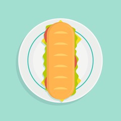 Sandwich on plate. Stock flat vector illustration.