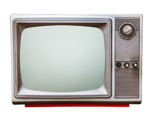 Classic Vintage Retro Style old  television with cut screen,old  television on  isolated background.
