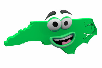North Carolina State Map Eyes Mouth Funny Cartoon Face 3d Illustration