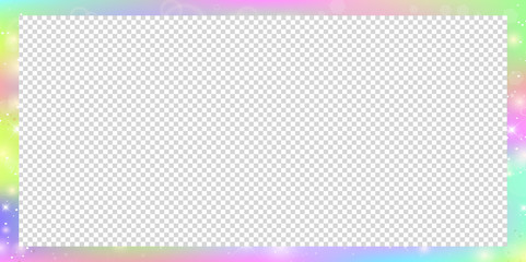 Holographic magic rectangle frame with fairy sparkles, stars and blurs. © Ekaterina