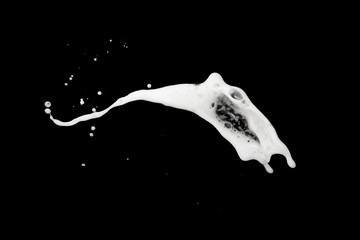 White bubble foam splash explosion in the air on black background,freeze stop motion photo object...