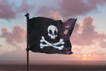 Fototapeta premium Pirate flag waving with the wind