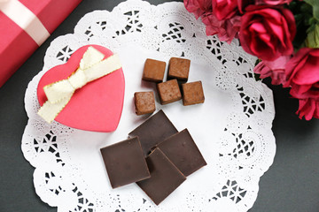 valentine's chocolate, chocolates, roses, gift and ribbon