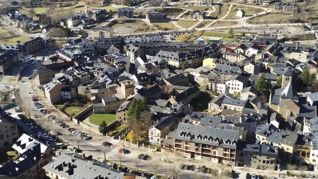 Aerial view in Benasque. Huesca. Aragon, Spain. Drone Video