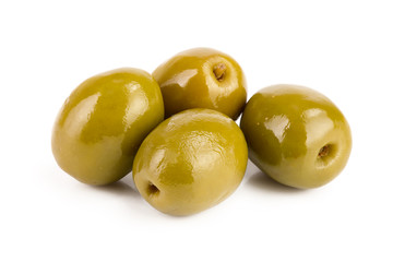 Green olives isolated on a white background