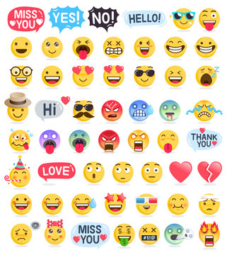 Emoji Emoticons Symbols Icons Set. Vector Illustrations