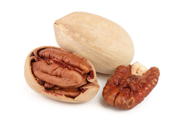 Three pecan nuts isolated on white background