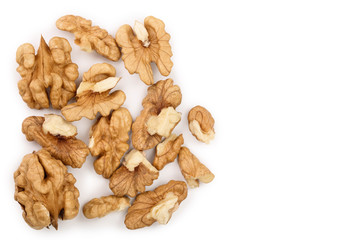 peelled Walnuts isolated on white background with copy space for your text. Top view. Flat lay