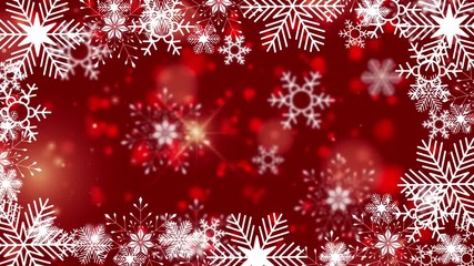 Beautiful snowflakes rotating on a red background