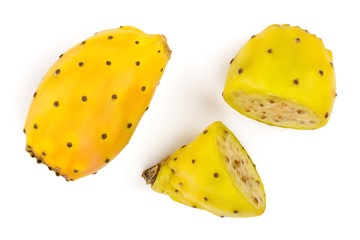 yellow prickly pear or opuntia isolated on a white background. Top view. Flat lay