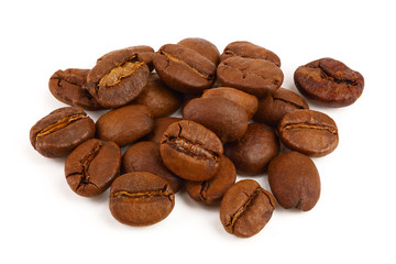 roasted coffee beans isolated on white background