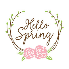 Hello spring floral wreath vector illustration.