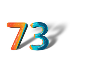 3D Number 73 seventy three lively colours