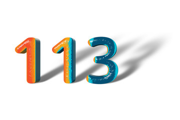 3D Number 113 one hundred thirteen lively colours