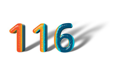 3D Number 116 one hundred sixteen lively colours