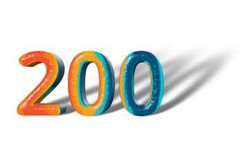 3D Number 200 two hundred lively colours