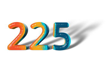 3D Number 225 two hundred twenty five lively colours