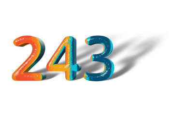 3D Number 243 two hundred forty three lively colours