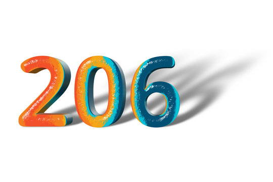 3D Number 206 two hundred six lively colours