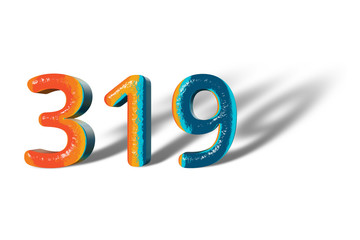 3D Number 319 three hundred nineteen lively colours