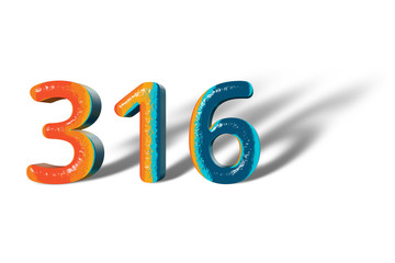 3D Number 316 three hundred sixteen lively colours