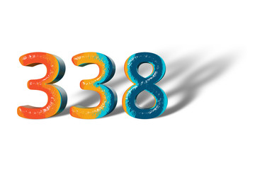 3D Number 338 three hundred thirty eight lively colours