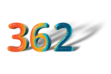 3D Number 362 three hundred sixty two lively colours