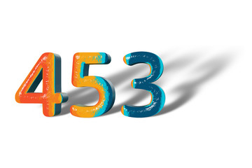 3D Number 453 four hundred fifty three lively colours