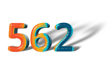 3D Number 562 five hundred sixty two lively colours