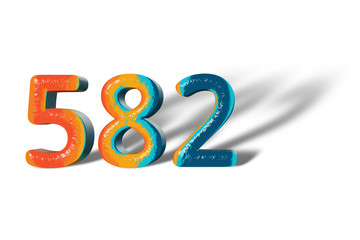 3D Number 582 five hundred eighty two lively colours