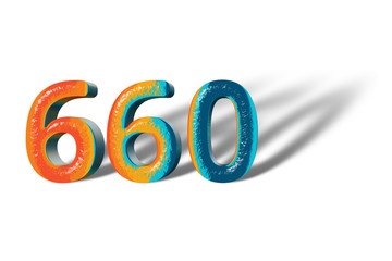 3D Number 660 six hundred sixty lively colours