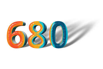 3D Number 680 six hundred eighty lively colours