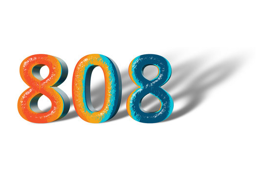 3D Number 808 eight hundred eight lively colours
