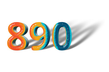 3D Number 890 eight hundred ninety lively colours