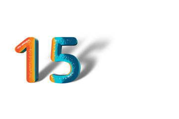 3D Number 15 fifteen lively colours
