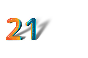 3D Number 21 twenty one lively colours