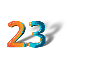 3D Number 23 twenty three lively colours