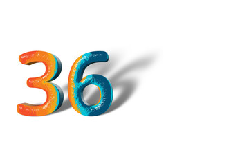 3D Number 36 thirty six lively colours