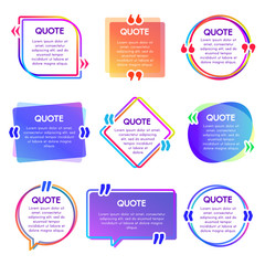 Quote box frame. Mention text frames, remark speech bubble and sentences quotes words boxes vector set