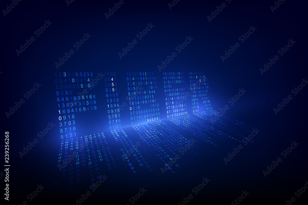 Poster firber optic technology background. digital data as digits connected each other and form symbol firb