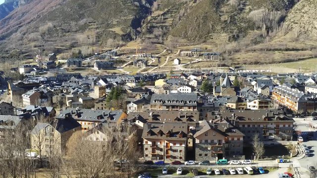 Aerial view in Benasque. Huesca. Aragon, Spain. Drone Video