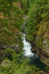 Fototapeta na wymiar deepblue pool and green forest with waterfalling