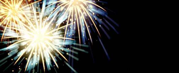 abstract group of fireworks explosion on black background with space for happy new year celebrate...