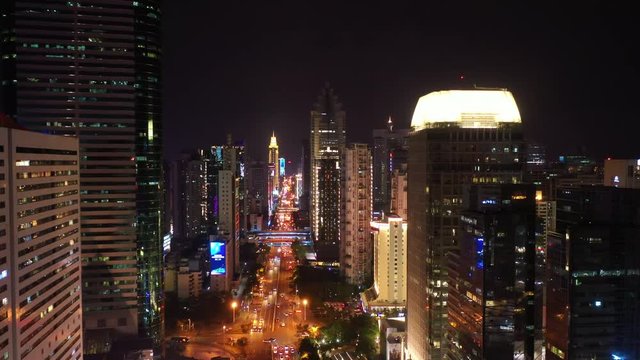 night illumination shenzhen city downtown traffic street aerial panorama 4k china