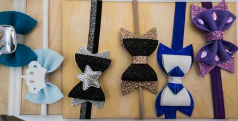 A few colored shiny bow-ties