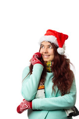 Photo of brunette in Santa's cap