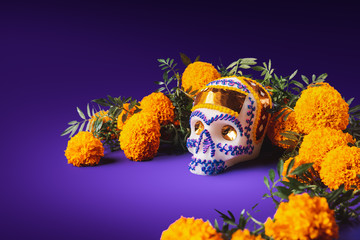 sugar skull in a purple background