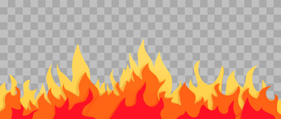 Cartoon fire flame frame. orange fire border on transparent background